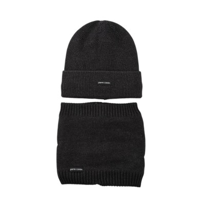 Gorro Tejido Pierre Cardin Con Cuellito Forrado Con Plush Gris Oscuro