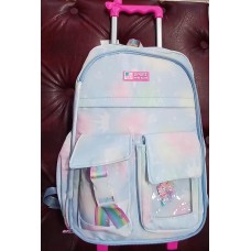 Mochila Sport New Bags - Forrada Bolsillo Frontal Con Carro Lila/celeste