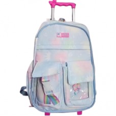 Mochila Sport New Bags - Forrada Bolsillo Frontal Con Carro Lila/celeste