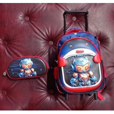 Mochila I Run Infantil - Con Luz Para Jardín Incluye Cartuchera Espacio Robot Rojo/negro Con Carro.