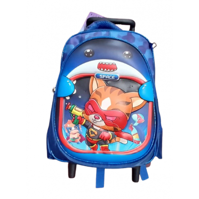 Mochila I Run Infantil - Con Luz Para Jardín Incluye Cartuchera Gato Espacio Azul Con Carro