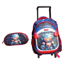 Mochila I Run Infantil - Con Luz Para Jardín Incluye Cartuchera Espacio Robot Rojo/negro Con Carro.