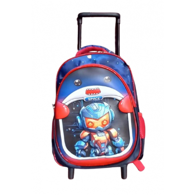 Mochila I Run Infantil - Con Luz Para Jardín Incluye Cartuchera Espacio Robot Rojo/negro Con Carro.