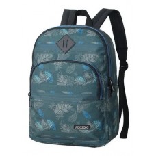 Mochila Kossok - Escolar Urbana Unisex Reforzada Bolsillo Frontal Azul Hojas