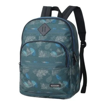 Mochila Kossok - Escolar Urbana Unisex Reforzada Bolsillo Frontal Azul Hojas