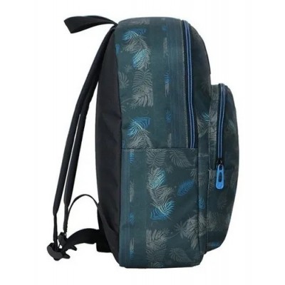 Mochila Kossok - Escolar Urbana Unisex Reforzada Bolsillo Frontal Azul Hojas
