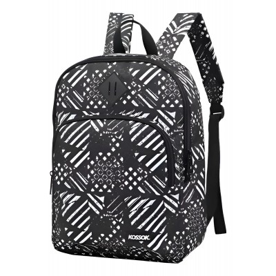 Mochila Kossok - Escolar Urbana Unisex Reforzada Bolsillo Frontal Negro Y Blanco