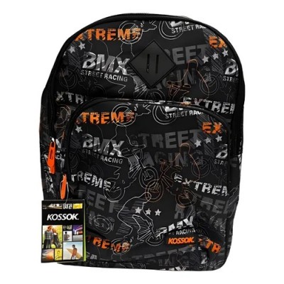 Mochila Kossok - Escolar Urbana Unisex Reforzada Bolsillo Frontal Naranja Y Negro