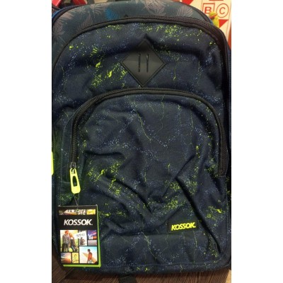 Mochila Kossok - Escolar Urbana Unisex Reforzada Bolsillo Frontal Verde Y Azul