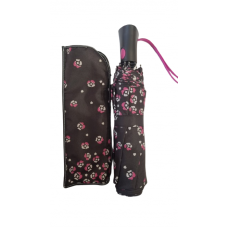 Paraguas Lefran Corto Marrón Con Flores