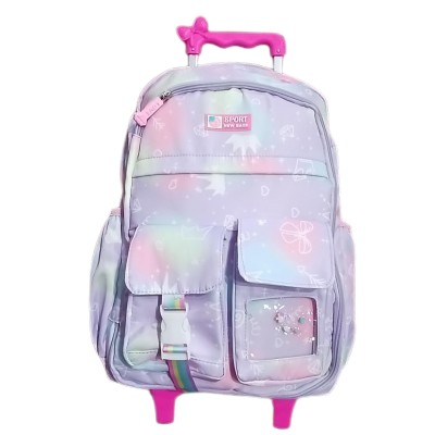 Mochila Sport New Bags - Forrada Bolsillo Frontal Con Carro Lila/verde