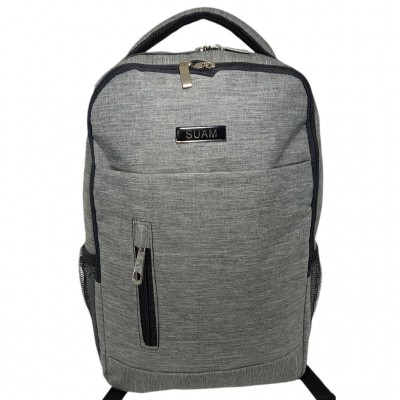 Mochila Suam - Para Facultad Portanotebook Con Bolsillos Frente Y Laterales Gris.