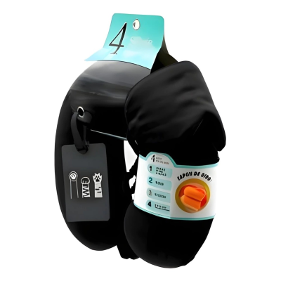 Set X4 Almohada Antifaz Tapones Tag Squash Negro